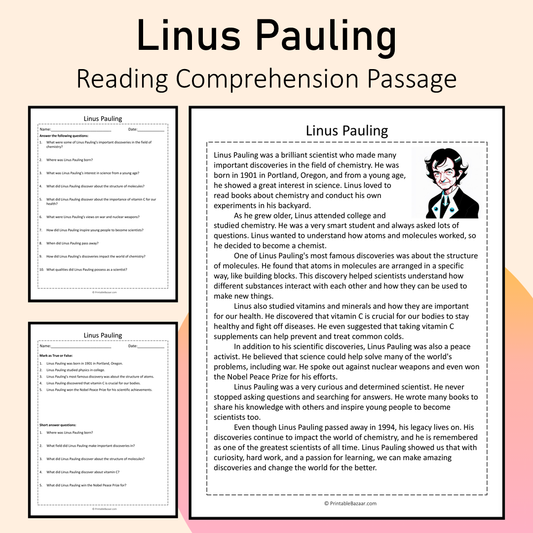 Linus Pauling | Reading Comprehension Passage Printable Activity