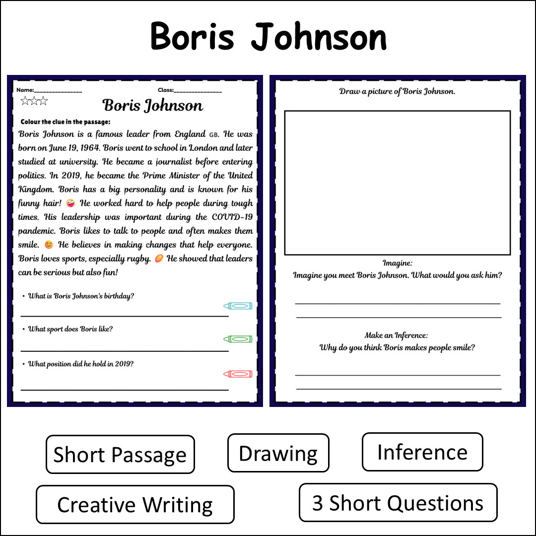 Boris Johnson | Short Reading Comprehension Creative Worksheet