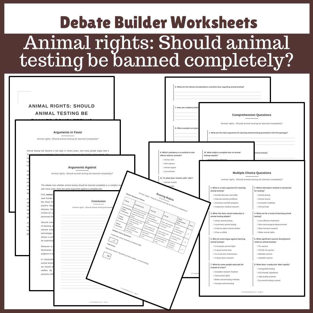 Animal rights: Should animal testing be banned completely? | Favour and Against Worksheet Printable Activity