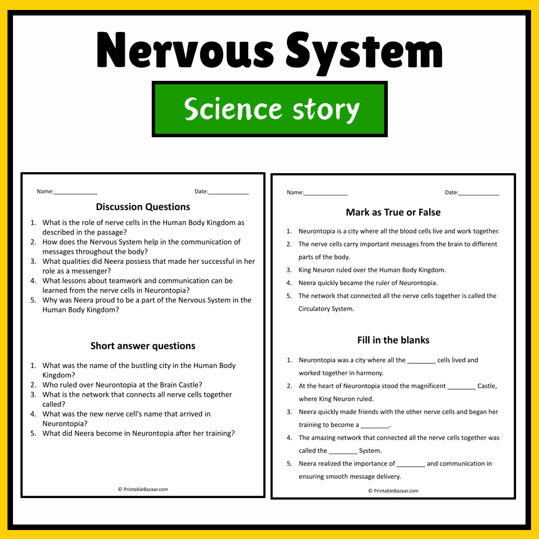 Nervous System | Science Story Reading Comprehension Activity