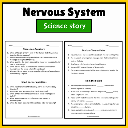 Nervous System | Science Story Reading Comprehension Activity