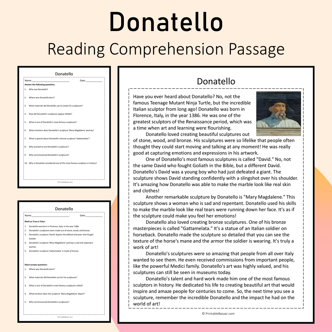 Donatello | Reading Comprehension Passage Printable Activity