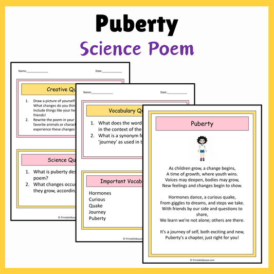 Puberty | Science Poem Reading Comprehension Activity