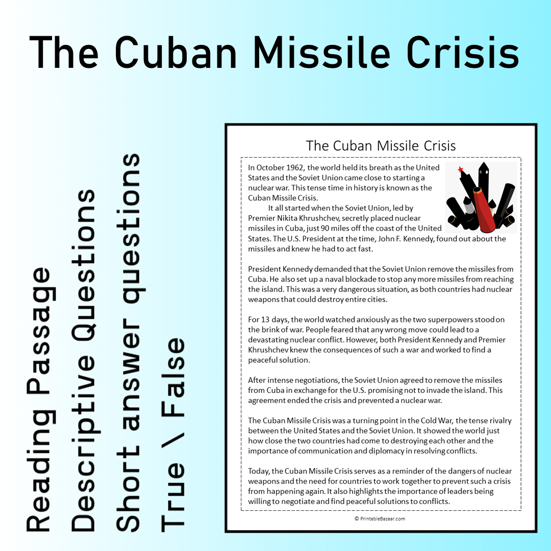 The Cuban Missile Crisis | Reading Comprehension Passage Printable Worksheet