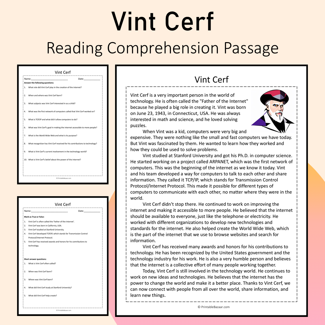Vint Cerf | Reading Comprehension Passage Printable Activity