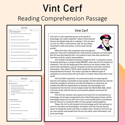 Vint Cerf | Reading Comprehension Passage Printable Activity