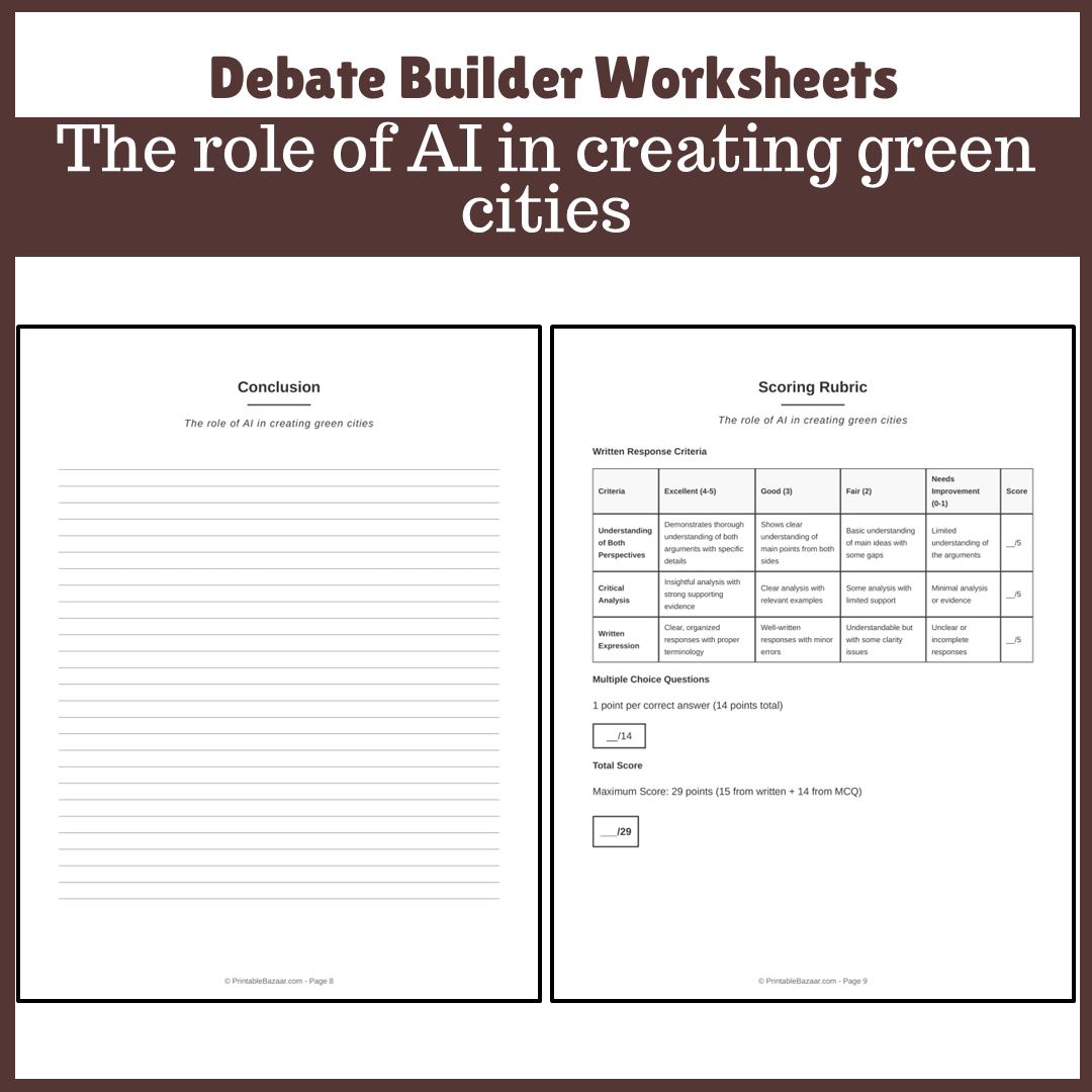 The role of AI in creating green cities | Favour and Against Worksheet Printable Activity