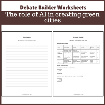 The role of AI in creating green cities | Favour and Against Worksheet Printable Activity