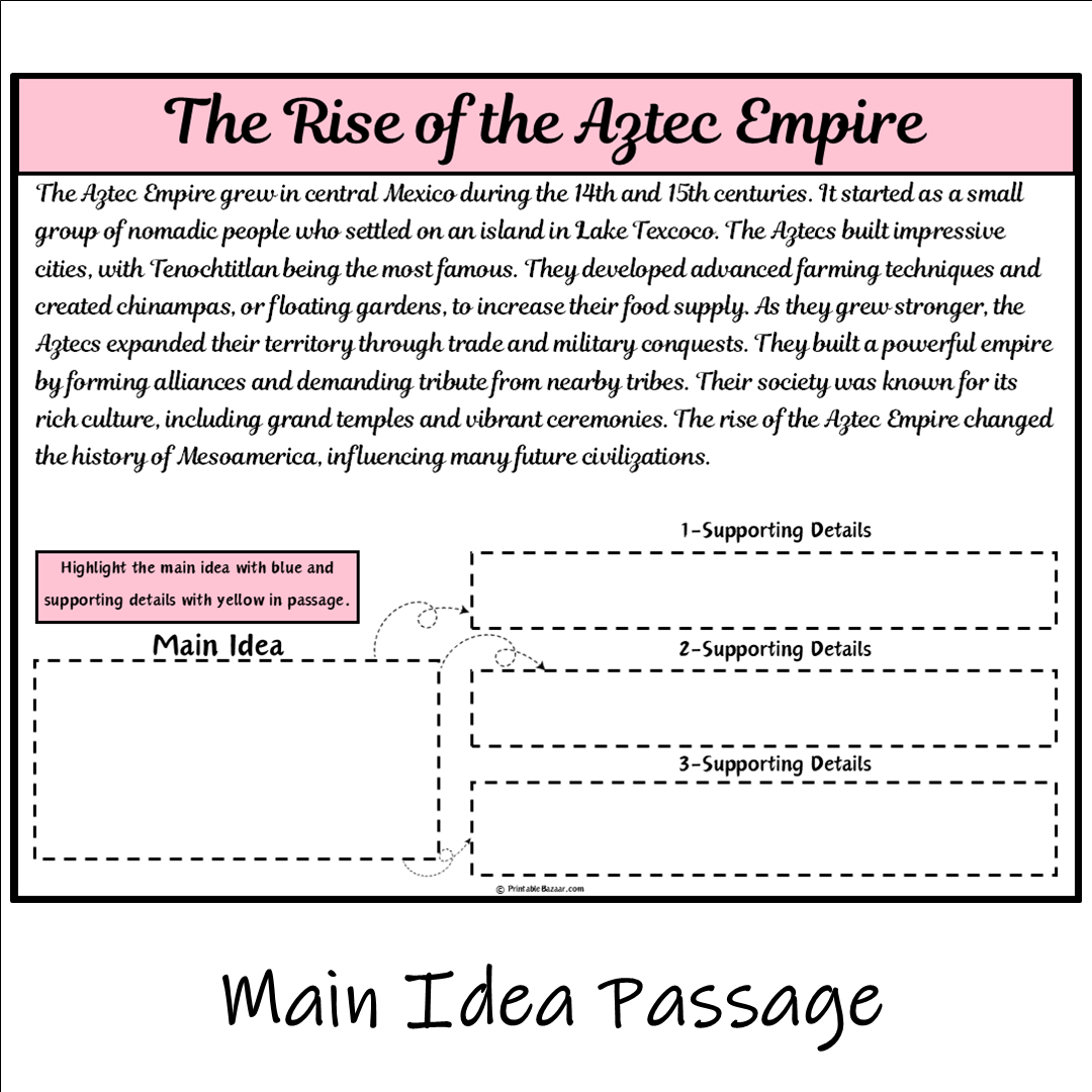 The Rise of the Aztec Empire | Main Idea and Supporting Details Reading Passage and Questions