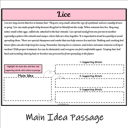 Lice | Main Idea and Supporting Details Reading Passage and Questions