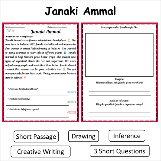 Janaki Ammal | Short Reading Comprehension Creative Worksheet