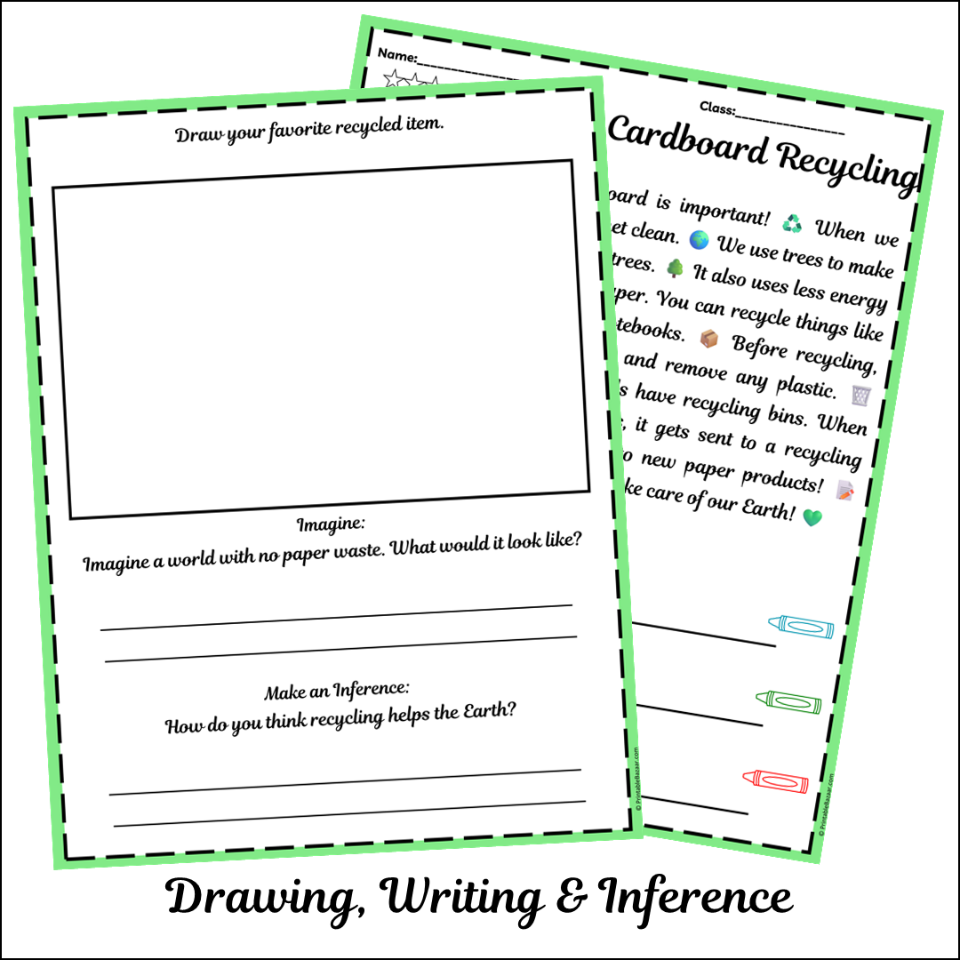 Paper and Cardboard Recycling | Short Reading Comprehension Creative Worksheet