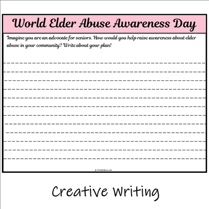 World Elder Abuse Awareness Day | Main Idea and Supporting Details Reading Passage and Questions