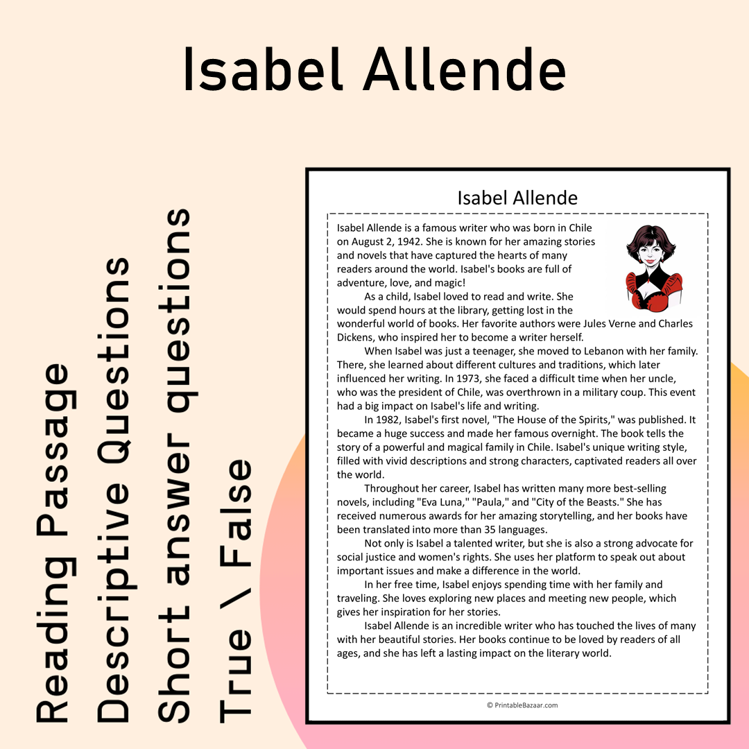 Isabel Allende | Reading Comprehension Passage Printable Activity