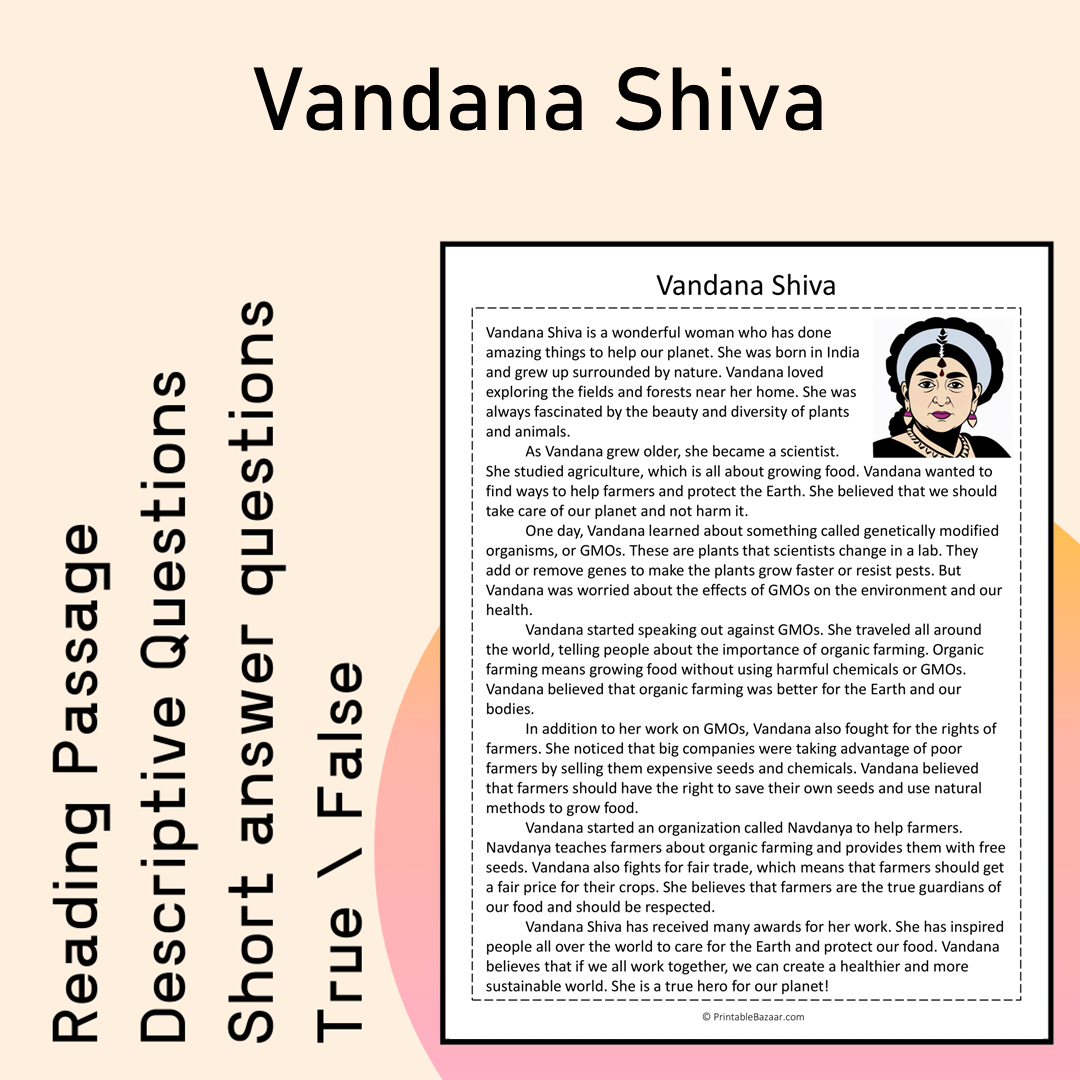 Vandana Shiva | Reading Comprehension Passage Printable Activity