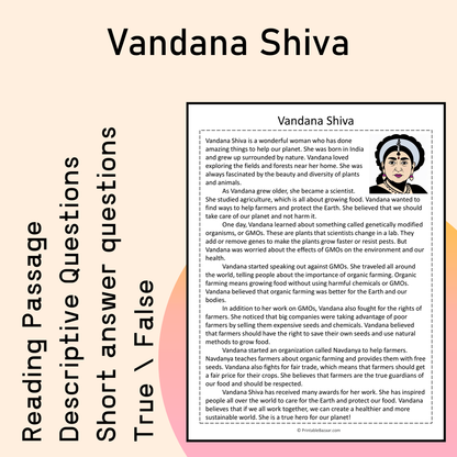 Vandana Shiva | Reading Comprehension Passage Printable Activity