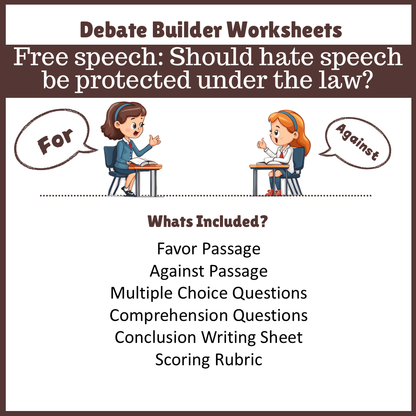 Free speech: Should hate speech be protected under the law? | Favour and Against Worksheet Printable Activity