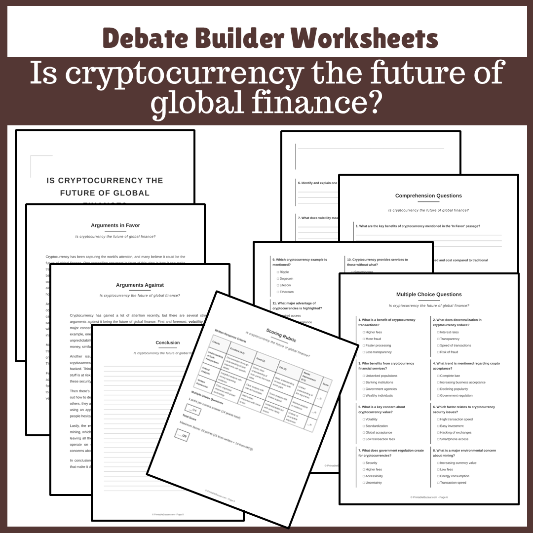 Is cryptocurrency the future of global finance? | Favour and Against Worksheet Printable Activity