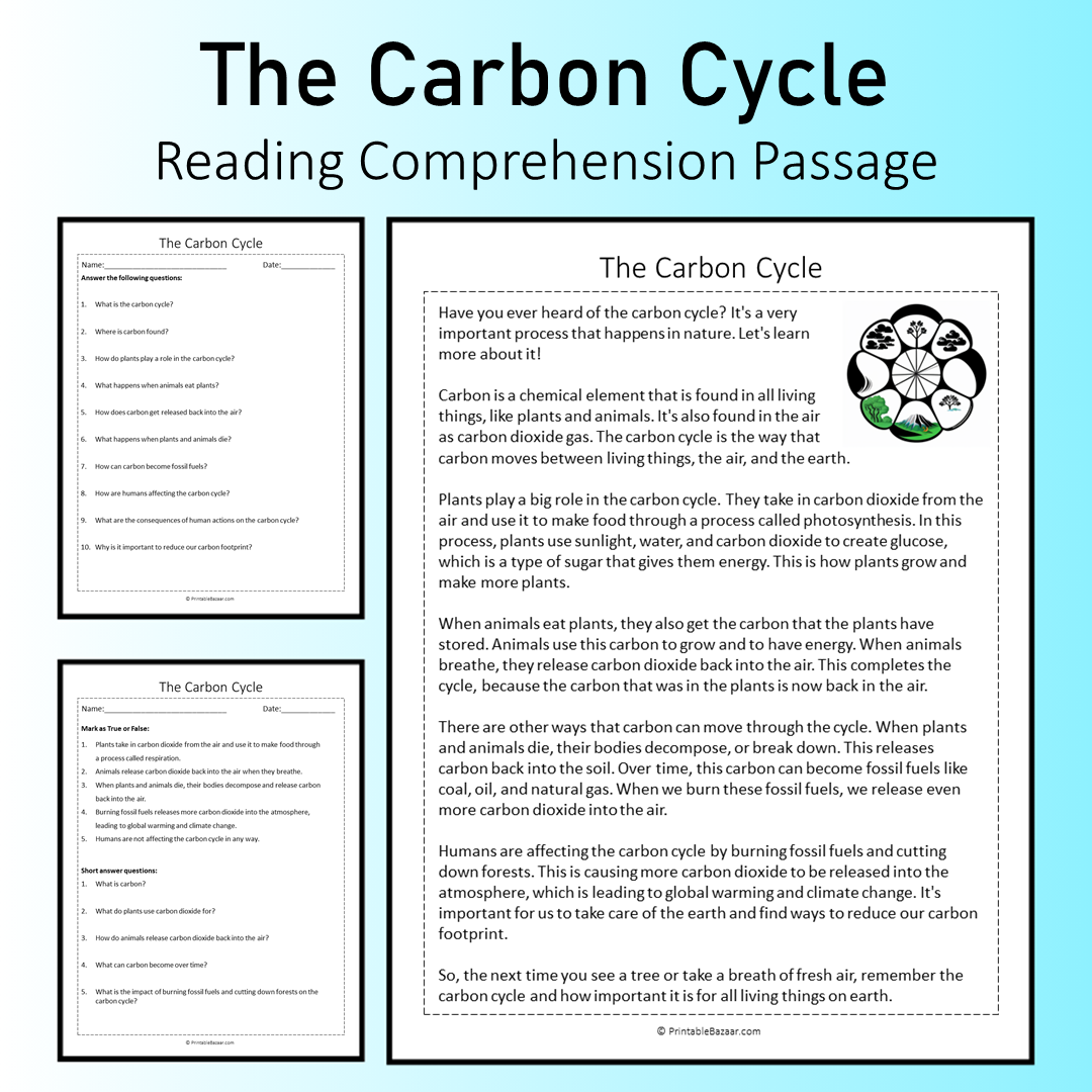 The Carbon Cycle | Reading Comprehension Passage Printable Worksheet