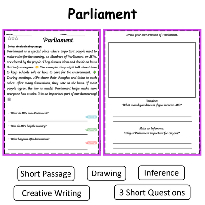 Parliament | Short Reading Comprehension Creative Worksheet