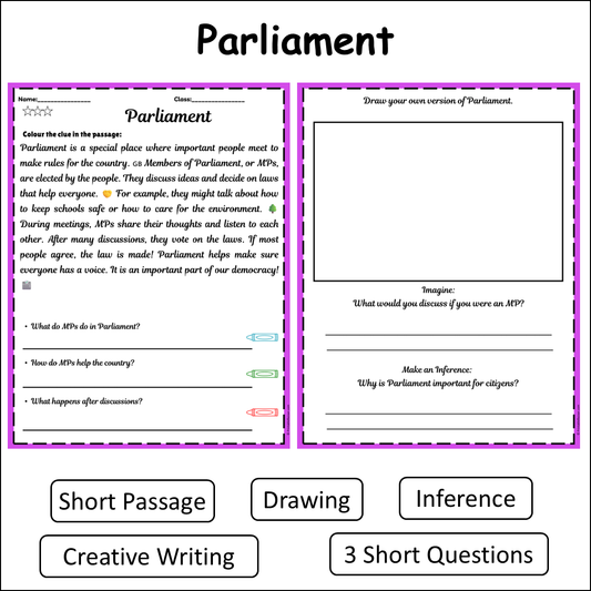 Parliament | Short Reading Comprehension Creative Worksheet