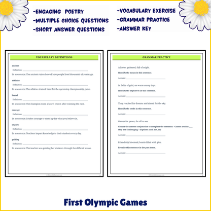 First Olympic Games | Poem Grammar Worksheet Printable Activity