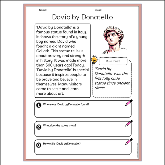 David by Donatello | Reading Passage Comprehension Questions Writing Facts Worksheet