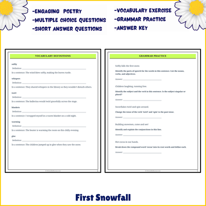 First Snowfall | Poem Grammar Worksheet Printable Activity