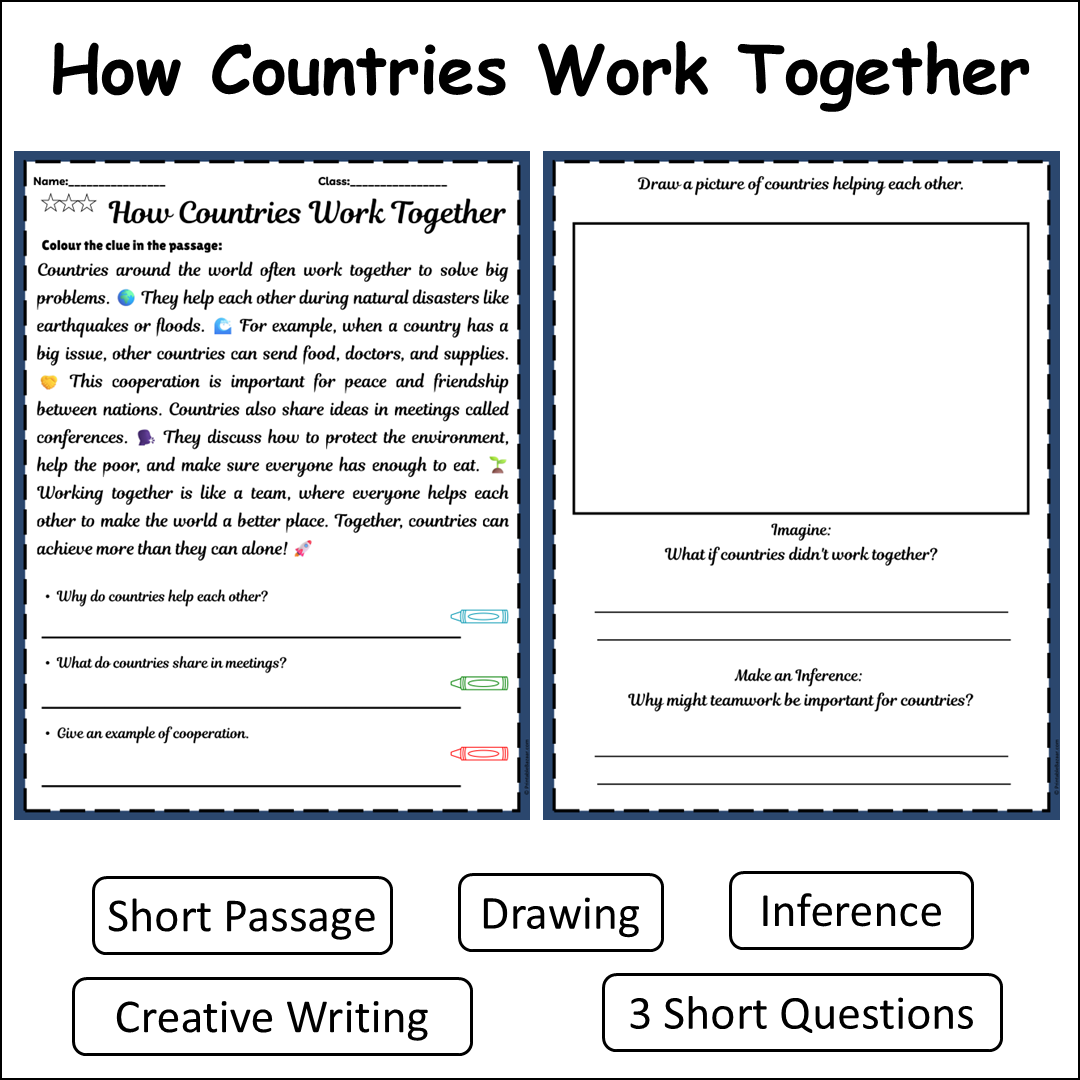 How Countries Work Together | Short Reading Comprehension Creative Worksheet