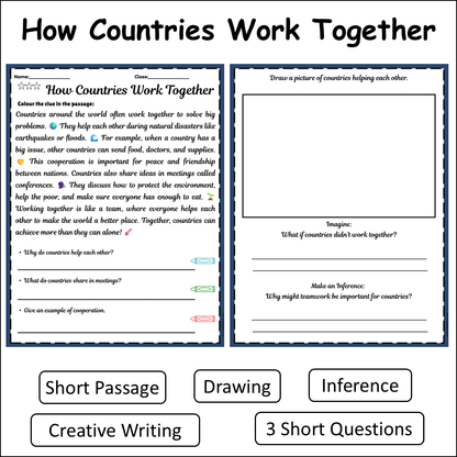 How Countries Work Together | Short Reading Comprehension Creative Worksheet
