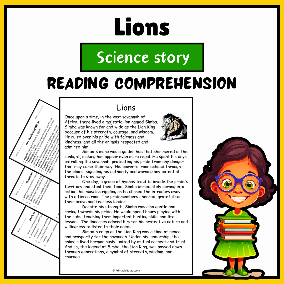 Lions | Science Story Reading Comprehension Activity