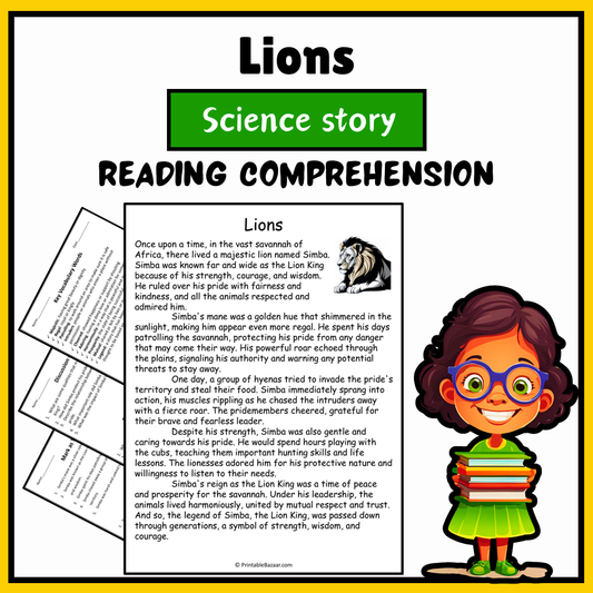 Lions | Science Story Reading Comprehension Activity