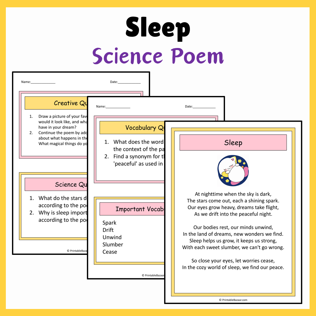 Sleep | Science Poem Reading Comprehension Activity