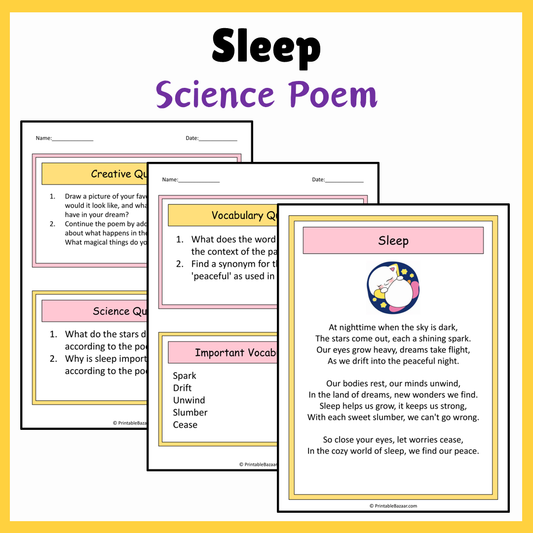 Sleep | Science Poem Reading Comprehension Activity