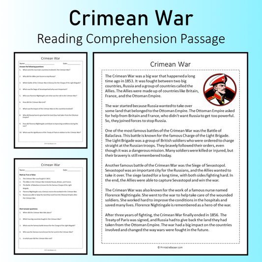 Crimean War | Reading Comprehension Passage Printable Worksheet