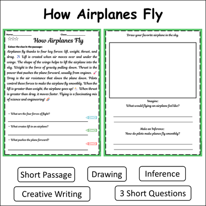 How Airplanes Fly | Short Reading Comprehension Creative Worksheet