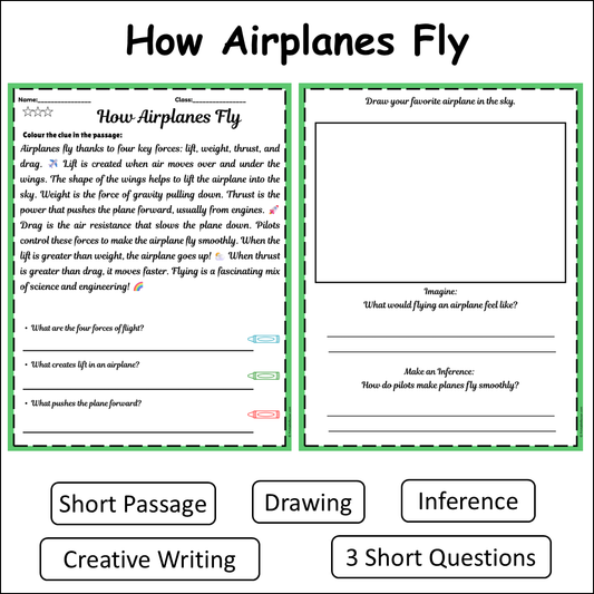 How Airplanes Fly | Short Reading Comprehension Creative Worksheet