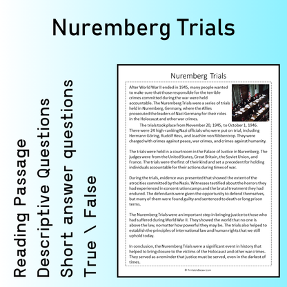 Nuremberg Trials | Reading Comprehension Passage Printable Worksheet