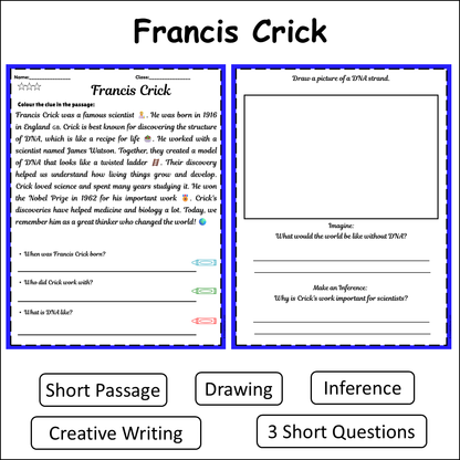 Francis Crick | Short Reading Comprehension Creative Worksheet