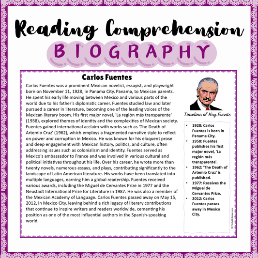 Carlos Fuentes | Biography Reading Comprehension and Questions Worksheet