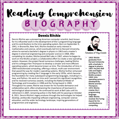 Dennis Ritchie | Biography Reading Comprehension and Questions Worksheet