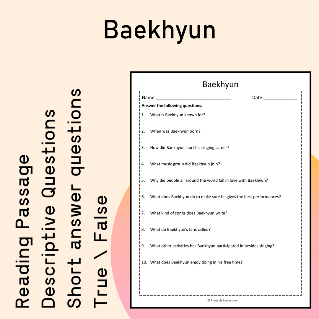 Baekhyun | Reading Comprehension Passage Printable Activity