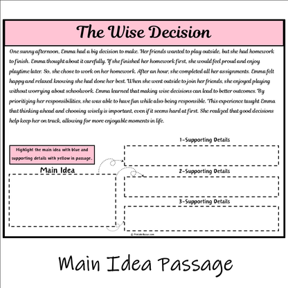 The Wise Decision | Main Idea and Supporting Details Reading Passage and Questions