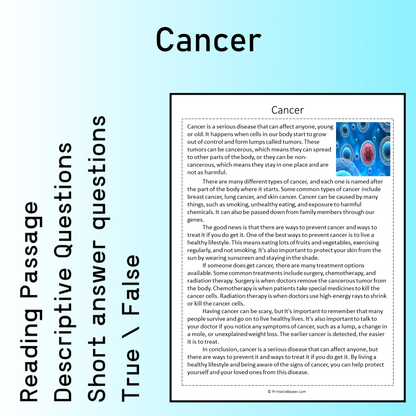 Cancer | Reading Comprehension Passage Printable Worksheet