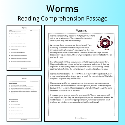 Worms | Reading Comprehension Passage Printable Worksheet