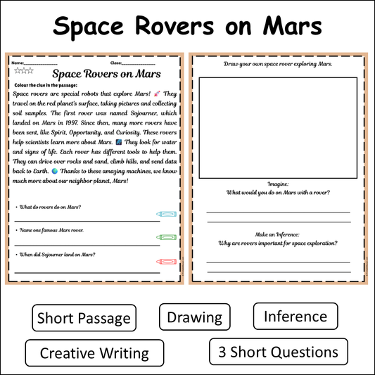 Space Rovers on Mars | Short Reading Comprehension Creative Worksheet