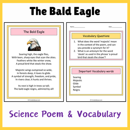 The Bald Eagle | Science Poem Reading Comprehension Activity