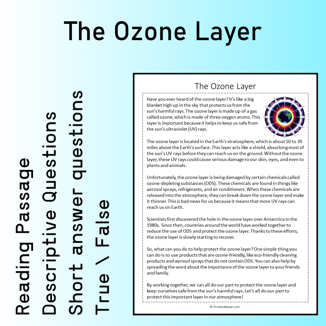 The Ozone Layer | Reading Comprehension Passage Printable Worksheet