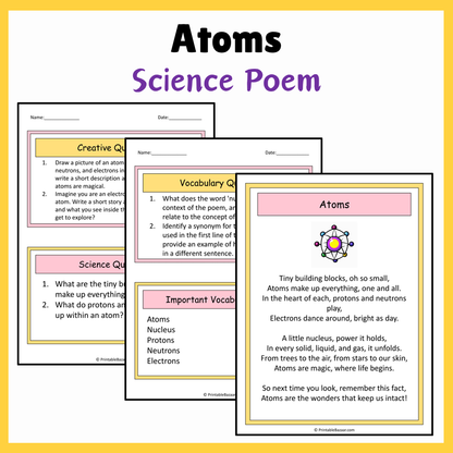 Atoms | Science Poem Reading Comprehension Activity