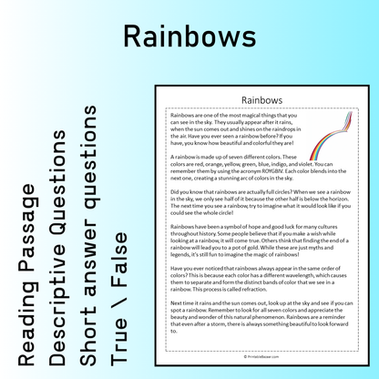 Rainbows | Reading Comprehension Passage Printable Worksheet